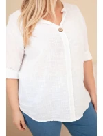 Dámská bavlněná halenka Plus Size s výstřihem na knoflíky bílá Dámská bavlněná halenka Plus Size s výstřihem na knoflíky bílá