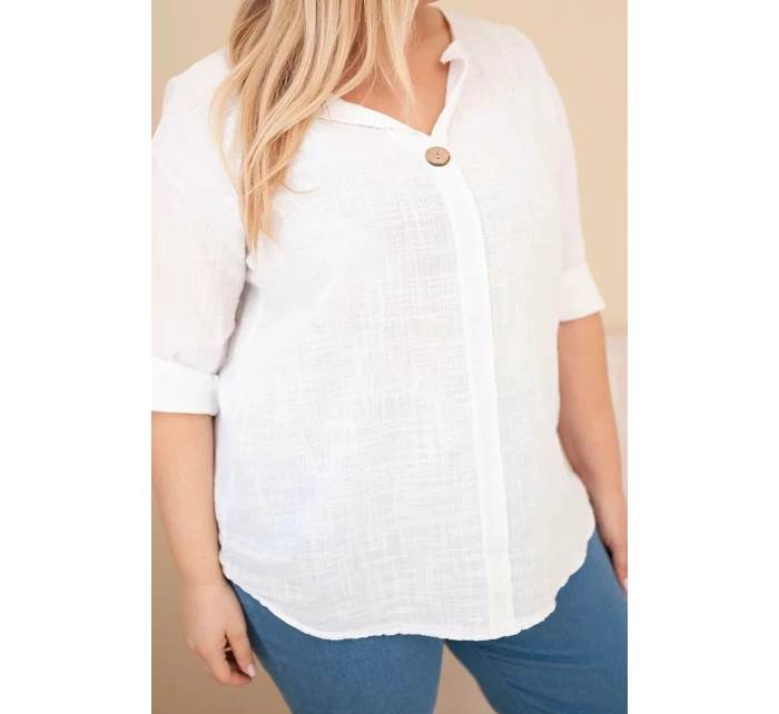 Dámská bavlněná halenka Plus Size s výstřihem na knoflíky bílá Dámská bavlněná halenka Plus Size s výstřihem na knoflíky bílá