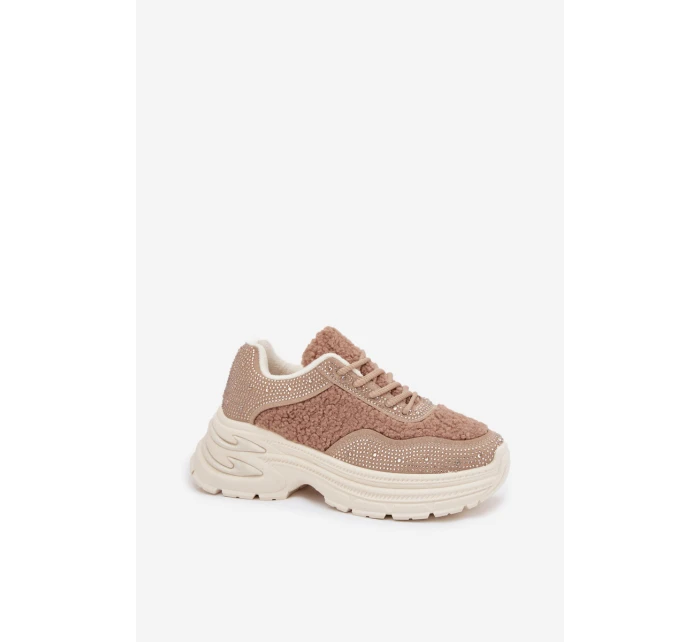 Dámské tenisky s krystaly a beránkovým kožíškem béžové Zarika Dámské tenisky s krystaly a beránkovým kožíškem béžové Zarika