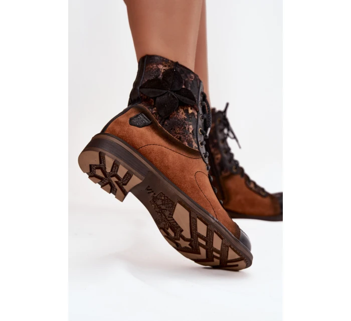 Kožené dámské kotníkové boty z pravé kůže na nízkém podpatku Maciejka 07004-29 camel