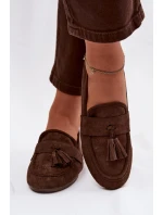 Dámské mokasíny ploché s třásněmi čokoládové model 21919069 - Boto