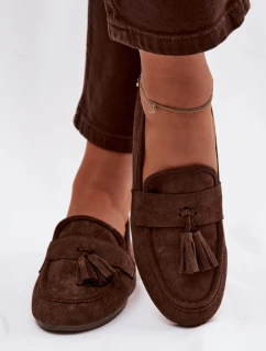Dámské mokasíny ploché s třásněmi čokoládové model 21919069 - Boto
