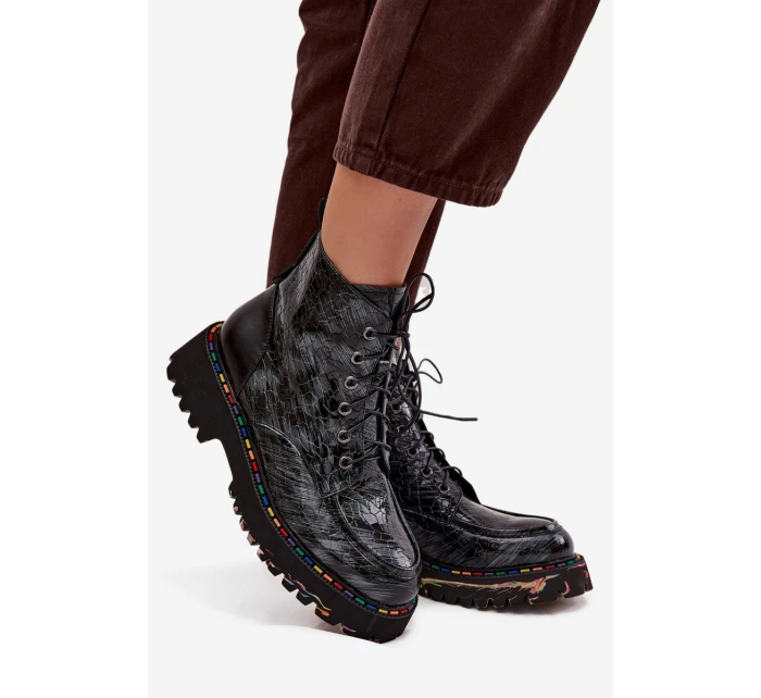 Lakované kožené dámské boty Artiker – šedé Lakované kožené dámské boty Artiker – šedé