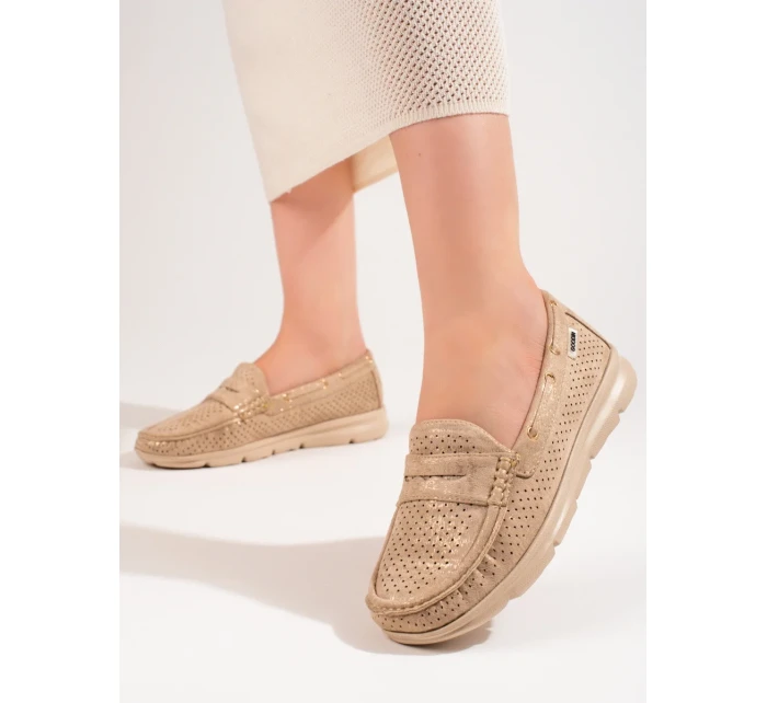 Stylové zlaté mokasíny dámské bez podpatku Stylové zlaté mokasíny dámské bez podpatku