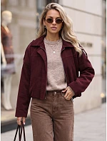 Dámská krátká bordová kordová bunda FashionStreet TY6019 Dámská krátká bordová kordová bunda FashionStreet TY6019
