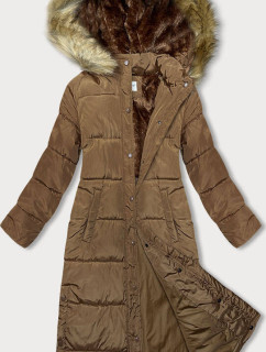 Dlouhá dámská zimní bunda ve velbloudí barvě (V725)