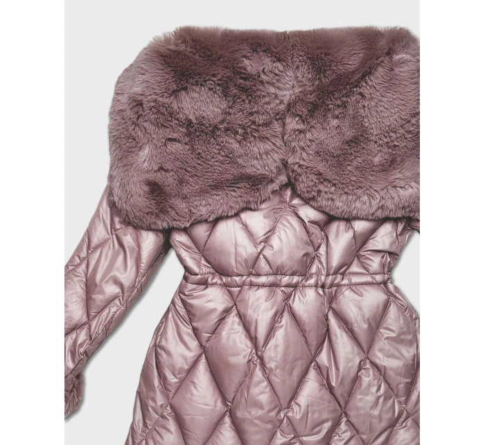 Růžová bunda s kožešinovou kapucí, která tvoří límec (T3-2635#-52)