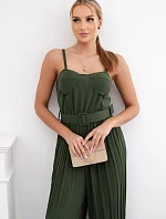 Plisovaný overal s ramínky khaki