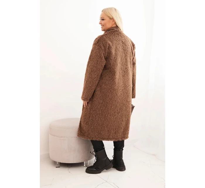 Dámský kabát Plus Size z viskózy bez zapínání s kapsami hnědý Dámský kabát Plus Size z viskózy bez zapínání s kapsami hnědý