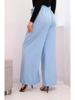 Dámské elegantní kalhoty s širokou nohavicí a ozdobným květem modré Dámské elegantní kalhoty s širokou nohavicí a ozdobným květem modré