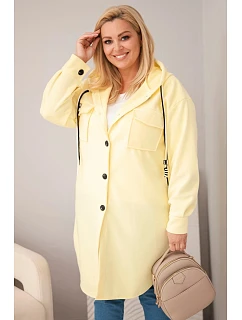 Dámský kabát Plus Size s kapucí zapínaný na knoflíky žlutý