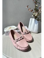Dámské kožené mokasíny s ozdobou růžové S.Barski LR339