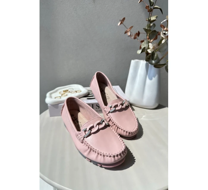 Dámské kožené mokasíny s ozdobou růžové S.Barski LR339