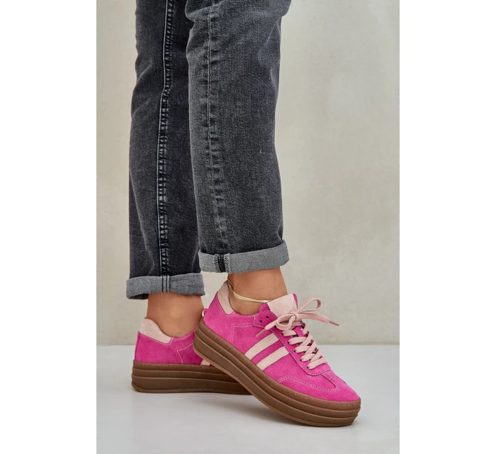 Zazoo N1068S4 Dámské semišové sneakersy na platformě fuchsie