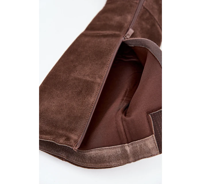 Semišové Kozačky Na Podpatku Zip Čokoládové model 21705071 - Boto