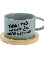 RANNÍ PTÁČE BEZ KÁVIČKY NIKAM NEDOSKÁČE - šedý hrníček makronka 200 ml