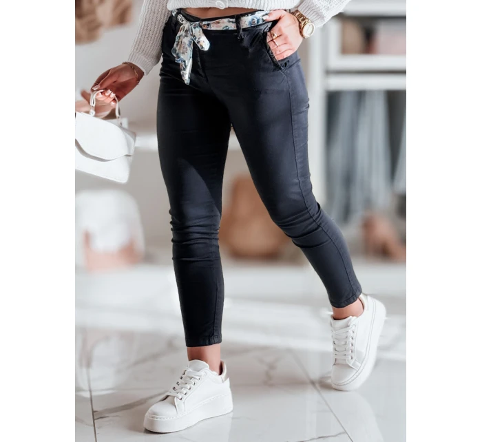 Dámské látkové chinos kalhoty s páskem námořnická modř Dstreet model 21986193 - FashionStreet