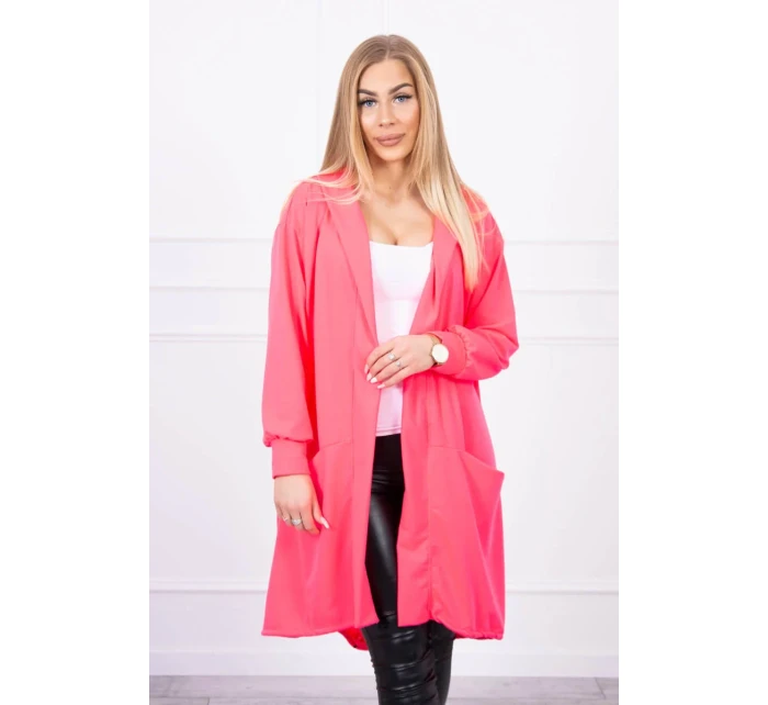 Bunda oversize s kapucí růžová neonová