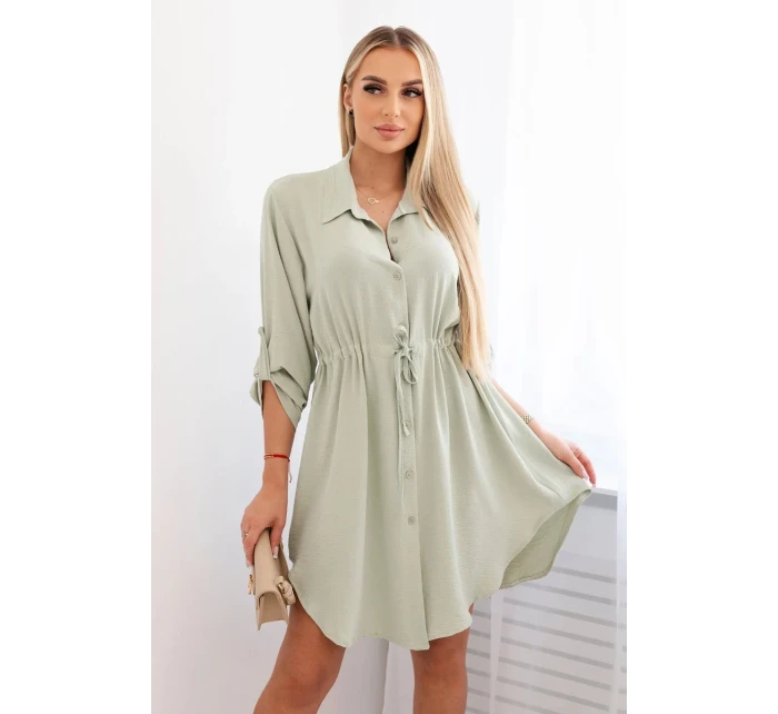 Šaty se zapínáním na knoflíky a zavazováním v pase tmavá máta