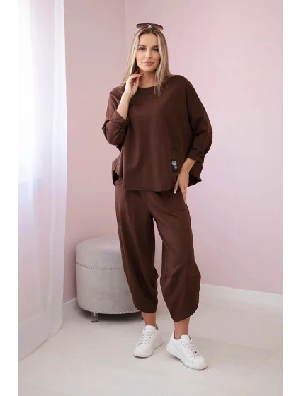 Bavlněná mikina kalhoty set hnědý