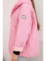 Dámská jarní prošívaná bunda s kapucí a zipem světle růžová
