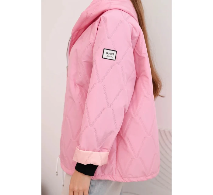 Dámská jarní prošívaná bunda s kapucí a zipem světle růžová
