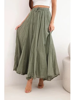 Dámská maxi bavlněná sukně s gumičkou v pase camelová