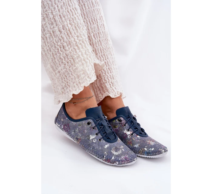 Dámské Kožené Polobotky Z Přírodní Kůže Vzorované model 21691775 Modré - Artiker