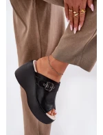 Kožené Dámské Sandály Na Platformě A Klínu S Přezkou Černé model 21695817 - S.Barski