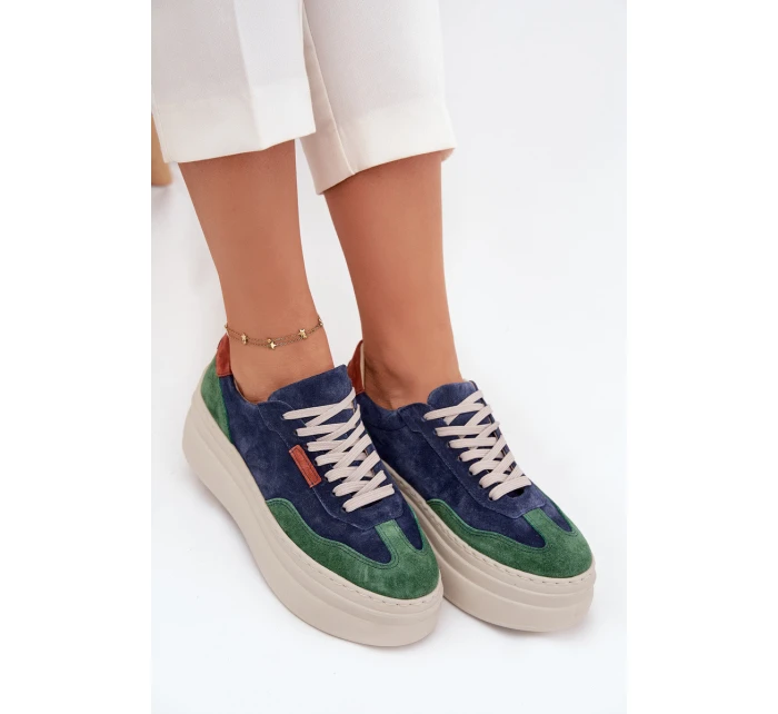 Semišové dámské tenisky na platformě Zazoo N1269S3 Zeleno-Temněmodré