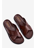 Kožené Pánské Pantofle Big Star model 22064040 Tmavě hnědé - Big Star Shoes Kožené Pánské Pantofle Big Star model 22064040 Tmavě hnědé - Big Star Shoes