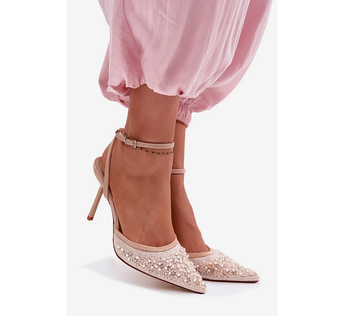 Dámské sandály na podpatku z eko kůže béžové Sedira