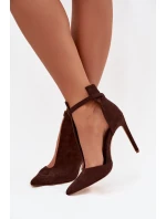Dámské kotníkové boty na jehlovém podpatku z eko semiše Amalundi – čokoládové Dámské kotníkové boty na jehlovém podpatku z eko semiše Amalundi – čokoládové