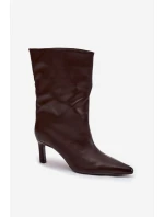 Dámské kotníkové boty na jehlovém podpatku z eko kůže Norell – čokoládové