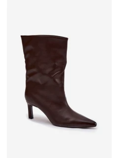Dámské kotníkové boty na jehlovém podpatku z eko kůže Norell – čokoládové