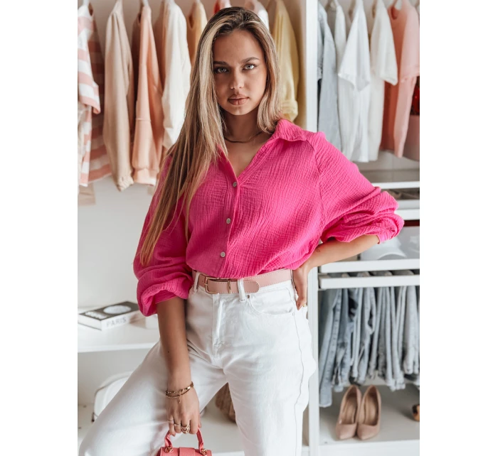 Dámské oversize mušelínové tričko MUSLINEA fuchsiová FashionStreet DY0475