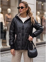 Dámská prošívaná přechodová bunda s kapucí, černá, FashionStreet TY5786 Dámská prošívaná přechodová bunda s kapucí, černá, FashionStreet TY5786