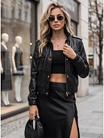 Dámská kožená bomberová bunda na přechodné období, černá, FashionStreet TY5856 Dámská kožená bomberová bunda na přechodné období, černá, FashionStreet TY5856