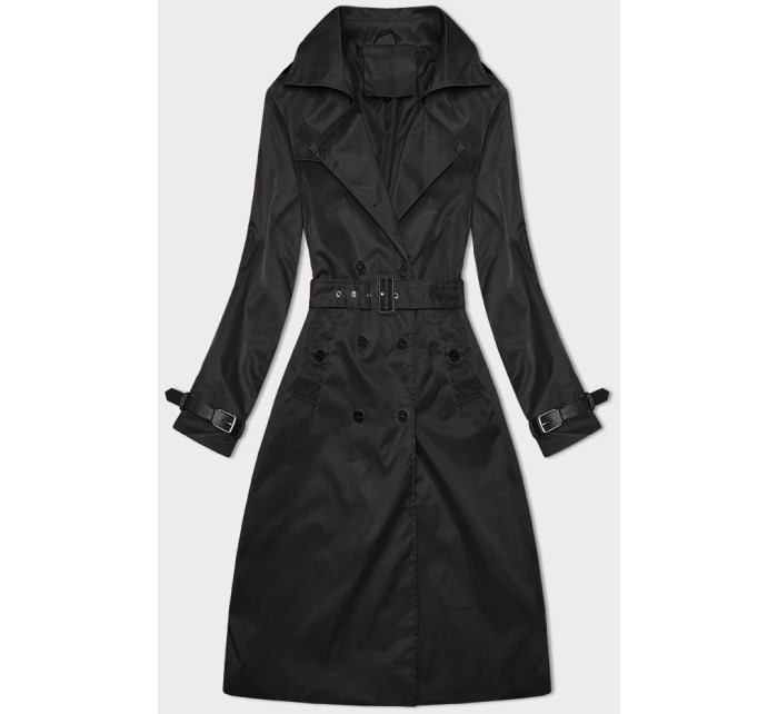 Dlouhý černý dámský kabát s opaskem model 19717943 - HONEY WINTER