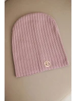 Dámská čepice s proužky a ozdobným knoflíkem s přídavkem vlny a modalu tmavě růžová Dámská čepice s proužky a ozdobným knoflíkem s přídavkem vlny a modalu tmavě růžová