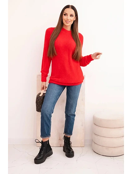 Dámský svetr z vlny s model 21780803 texturou a dlouhým rukávem červený - K-Fashion