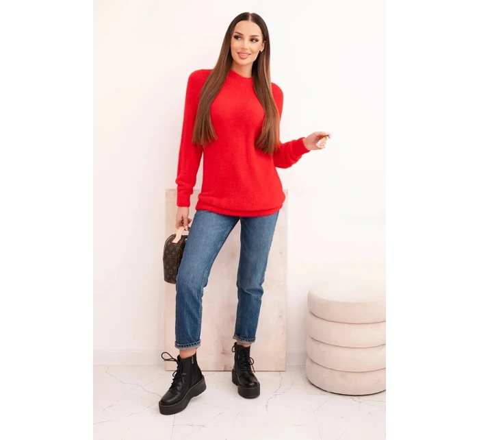 Dámský svetr z vlny s model 21780803 texturou a dlouhým rukávem červený - K-Fashion