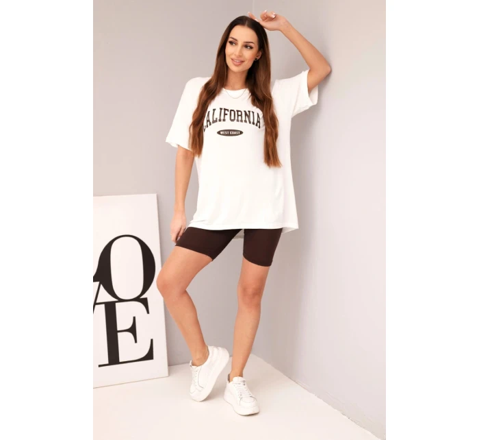 Dámská bavlněná souprava s tričkem a legínami s lampasem béžová