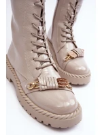 Dámské lakované Workery boty s ozdobou D&A MR870-67 světle šedá