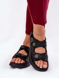 Dámské sandály s ozdobnými detaily na suchý zip černé model 21687995 - Boto