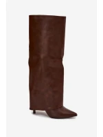 Zateplené Kozačky Na Jehlovém Podpatku S Svrškem Čokoládové model 21704865 - Boto