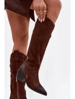 Kozačky Kovábojky Dámské Na Podpatku Z Přírodního Semiše Artiker 57C0230 Hnědé