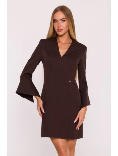 M876 Šaty s širokými manžetami - hnědé
