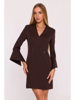 M876 Šaty s širokými manžetami - hnědé