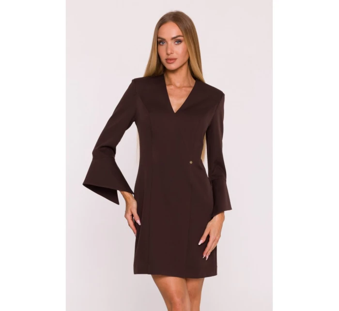 M876 Šaty s širokými manžetami - hnědé M876 Šaty s širokými manžetami - hnědé